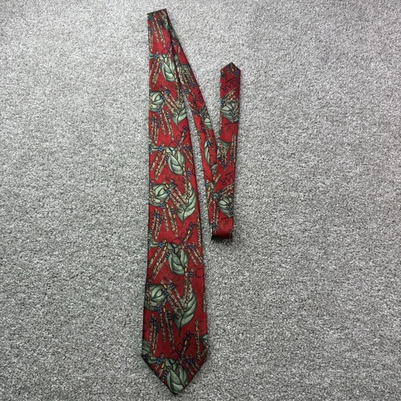 LAURA PEARSON Tie‎ CIGAR AFICIONADO RED GREEN BROWN SILK TIE ITALY - Picture 3 of 6